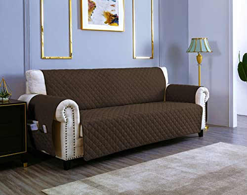 sevi's Sofa überzug 2 Sitzer - Sofabezug Wasserdicht Kratzfest - Couch Überzug Reversibel Fleckenresistent - Sofa Cover für Katzen und Hunden - Braun