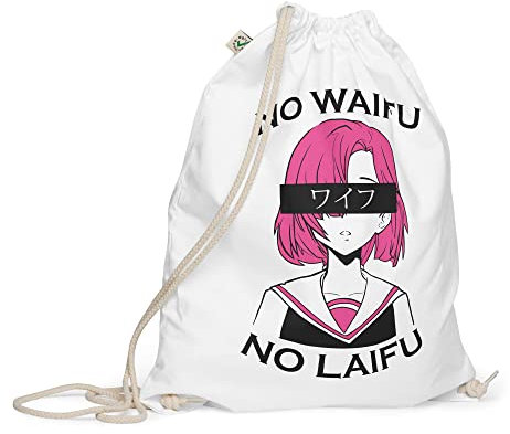 PlimPlom Anime Turnbeutel Otaku Merch - No Waifu No Laifu Anime Merch - Manga Tasche Aus Baumwolle - Manga Deko - Otaku Stoffbeutel