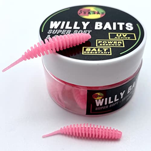 Psarás Forellen Aroma Softbaits Set Box - 38 mm - Trout Fishing Baits - Willy Baits (neonpink)
