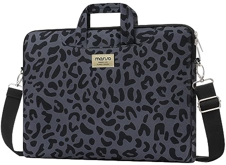 MOSISO Laptop Schultertasche Kompatibel mit MacBook Air 15 Zoll M2 A2941 2023/Pro 16 2023-2019 M2 A2780 M1 A2485 A2141/Pro 15 A1398,15-15,6 Zoll Notebook,Leopardenkorn Hülle Sleeve mit Gürtel