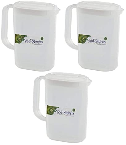 PHG Durable Plastic Fridge Door Jug with Lid | BPA Free Plastic Pitcher Set | Dishwasher Safe Measuring Jug | Airtight Systema Plastic Jug | Simple Plastic Measuring Jug | 1.5 litres (Pack of 3)