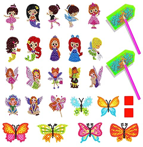 Steemjoey 24 Stück 5D Diamond Painting Set für Kinder, DIY Tiermalerei Tiere Diamant Aufkleber Kit, Mosaik Set Kinder, DIY Diamant Painting Kit für Kinder und Erwachsene Anfänger