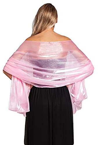 NiceYnn Elégant Echarpe Brillante Femme Châle Longue Foulard pour Mariage Cocktail Cérémonies Soirée Plage Rose