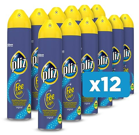 Pliz Fée Du Logis - Nettoyant Multi-Surfaces - Elimie Poussières, Saletés et Fait Briller - Lot de 12 Aérosols