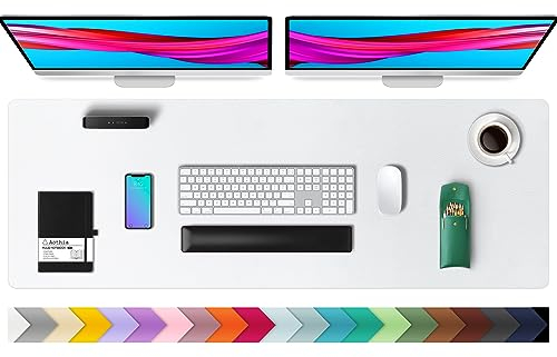 Aothia Schreibtischunterlage,PU-Leder-Schreibtischmatte,Mauspad,Rutschfester Schreibtischschutz,wasserdichter Schreibtisch-Schreibblock für Büro und Zuhause(122x43cm,Off-White)