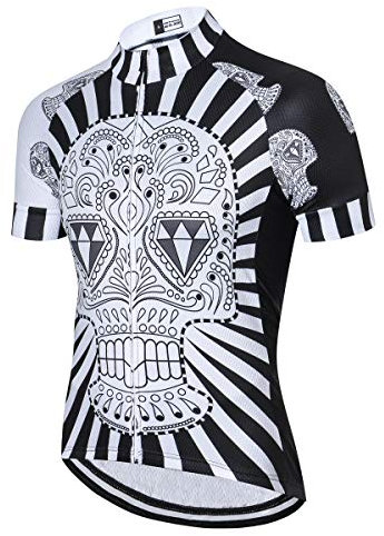 HimyBB Mens Cycling Jersey Short Sleeve Road Bike Shirt Zipper Pockets White Skull L