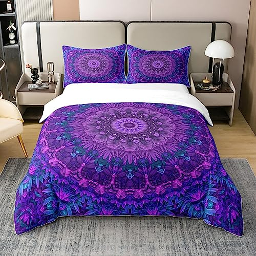 Mandala Bettbezug 155x220 100% Natürliche Baumwolle Boho Chic Medaillon Bettwäsche Set für Kinder Schlafzimmer Dekor,Böhmische Exotische Blume Tröster Bezug Mandala Krawatte Dye Spirale Bettwäsche