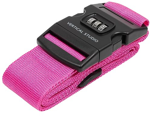 VERTICAL STUDIO Gepäck Koffergurt 5 x 200 cm, Steckverschluss mit DREI Ziffern Zahlenschloss zum sicheren Verschließen von Koffern und Taschen auf Reisen (pink)