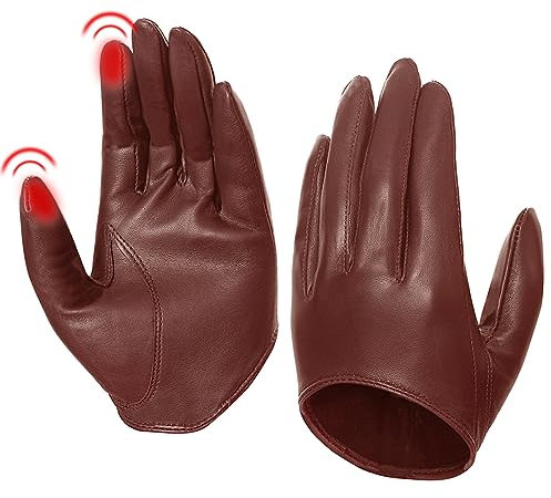 Harssidanzar Damen Lammfell halbe Handfläche Vintage Dress Up Ungefüttert Touchscreen kurze Handschuhe GL011EU,Cognac,Größe XL