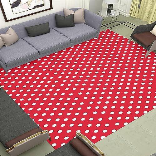 Buohwiwe 3D Teppich Rote Punkte - Modern Schlafzimmer Flanell Teppich Rote Punkte Wohnzimmer Teppich - Dekoration Carpet rutschfeste Teppiche 120 x 170 cm