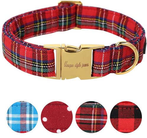 Unique style paws Dog Collar Pet Gift Adjustable Soft and Comfy Plaid Collars for Small Medium Large Dogs, Neck 10-16 inches
