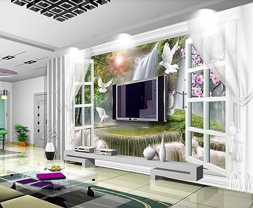 songqians Papier Peint Panoramique Vue De La Fenêtre Cascade Papier Peint 3D Tapisserie Murale Décoration Chambre Salon -319162 350x250cm