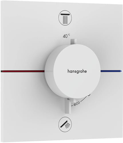 hansgrohe ShowerSelect Comfort E, termostato empotrado con combinación de seguridad, con botón de seguridad (SafetyStop) a 40°C, termostato rectangular para ducha/bañera, 2 funciones, blanco mate