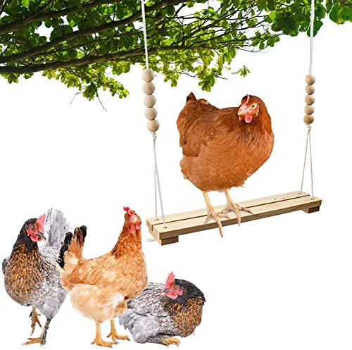 Littlecatch Chicken Swing Toy for Coop Natural Safe Wooden Accessories Perch Ladder for Poultry Run Rooster Hens
