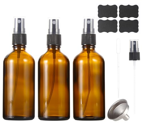 ALIFEIA 100ml Amber Glass Spray Bottles,Empty Fine Mist Refillable Travel Spray Bottle for Cleaning,Perfume,Aromatherapy,Cosmetic Sprays,Hair,Essential Oils with Fine Mist Dispenser(3 Pack)