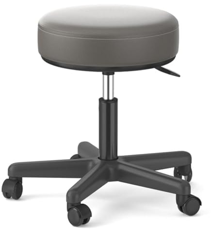 Drehhocker aus PU-Leder, robust, Rollhocker mit Rollen, höhenverstellbar, Bürohocker, Stuhl für Schlafzimmer, Laden, Theke, Salon, Waschtisch, Spa, Massage, Schönheitsschreibtisch (grau)