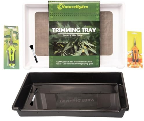 Mayaadi-Home Trim Tray Bin Lot de 2 tamis à pollen pour plantes aromatiques et fleurs 150 microns Passoire à mailles fines et 2 ciseaux de coupe Blanc et noir