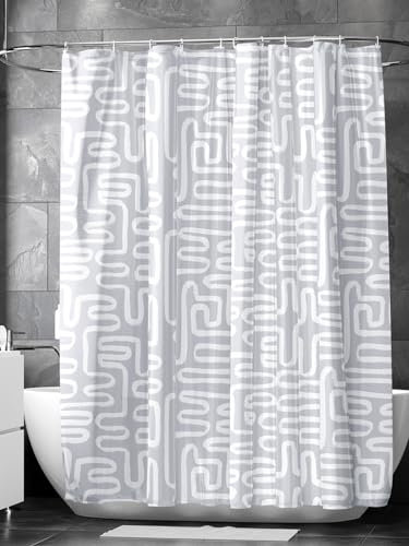 Encasa XO Rideaux de Douche de Salle de Bain | Tissu imperméable de qualité Plus Lourde | 180x210 cm | 10 Crochets gratuits Inclus - Maze Boho Gris