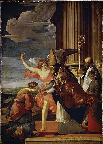 MSTECO Berühmtes Gemälde Leinwand Bilder Kunstdrucke Abstrakt Poster Saint Germain Von Auxerre Und Saint Genevieve Von Paris Von Laurent De La Hyre für Wohnzimmer 60x90cm