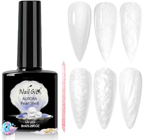 NAILGIL Pearl UV Gel Nagellack - 6 Farben weiß Perlmutt Nagel lack Lack Aurora Spirale Schimmer mit Thread Shell Nagel Maniküre Pearl Gel Nail Polish, Perlmutt weiß