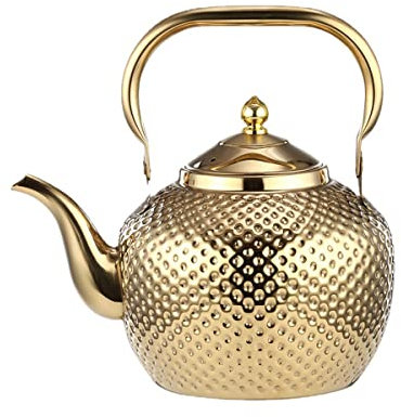 LeGDOr Edelstahl-Teekanne, Kaffeekanne, 1,5 l Teekannenbehälter mit Teesieb, auslaufsicherer Teekessel, hochwertige Hochglanz-Teekanne für Zuhause und Hotel, Gold, 8,5 * 8,3 * 8,3 Zoll