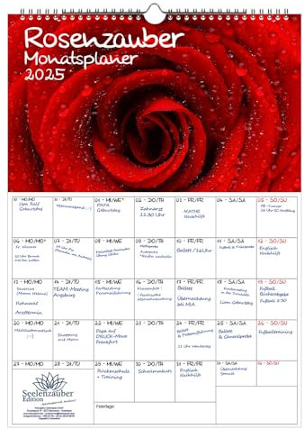 Rosenzauber Planer DIN A3 Kalender für 2025 Rosen und Blüten - Geschenkset Inhalt: 1x Kalender, 1x Weihnachtskarte (insgesamt 2 Teile)
