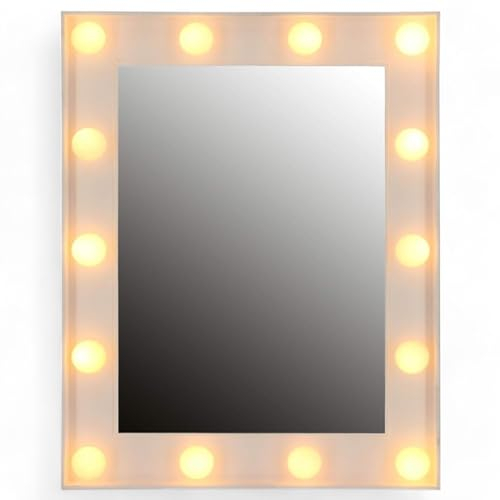 MIJOMA Hollywood Spiegel Wandspiegel Tischspiegel Schminkspiegel mit 14 LED-Lampen für Schlafzimmer, Badezimmer mit Haken zum Aufhängen 18 x 13 cm weiß