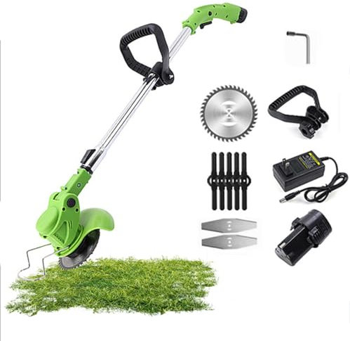 Tondeuse à Gazon électrique sans Fil avec Batterie Li-ION et 3 Types de Lame de Coupe, pour l'entretien de la pelouse et Le Travail du Jardin Green