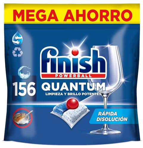 Finish Powerball Quantum Limpieza y Brillo Potentes, Pastillas para lavavajillas, aroma Regular, 156 pastillas