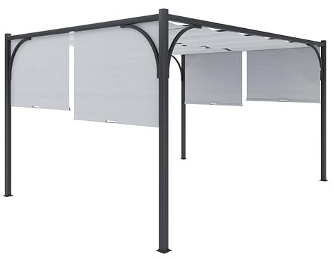 Gazebo Pergola 3x3 M Pergolato Con Tetto Scorrevole Telo Colore Grigio Impermeabile Retrattile Richiudibile Struttura Nera Acciaio Giardino Terrazzo Piscina Esterno Campeggio Design Elegante Moderno