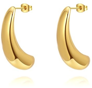 Ohrringe Gold Creolen Gold, Klobige Ohrringe Gold Hypoallergene Edelstahl Ohrringe Damen Offene Ohrstecker Gold Statement Schmuck Damen, Geschenke Für Frauen (Small Banana)