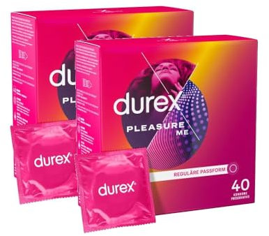 Durex Pleasure Me Kondome – Mit Noppen & Rippen, anatomischer Easy-On-Form & mit viel Silikongleitgel befeuchtet – 80er Pack (2 x 40 Stück)