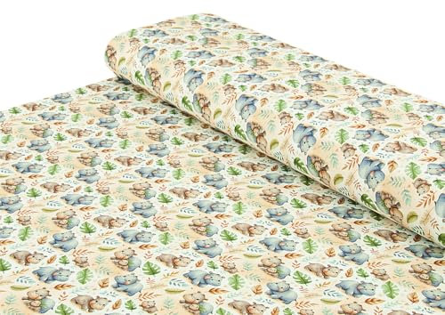 Baumwoll - Jersey Stoff Kinderstoff beige kleiner Hippo Nilpferd - Meterware ab 25 cm x 150 cm