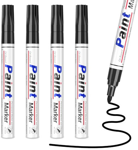 SAKEYR Permanent Paint marker Pens Black, 4 Pack Waterproof Marker Pens, Quick Dry Waterproof Paint Pens for Rocks Painting, Metal Plastic Wood, Ceramic Mug, Fabric Easter Egg
