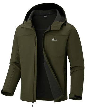 donhobo Men's Softshell Hiking Jackets,Mens Outdoor Fleece Lining Jacket,Showerproof Durable Lightweight Waterproof And Windproof Coats With Hood Green XXL