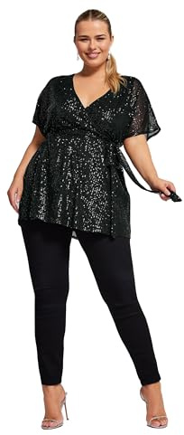 Yours London Curve Sequin Wrap Top - Women's - Plus Size Curve Black