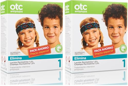 OTC Antipiojos - Pack Permetrina para Eliminar Piojos y Liendres, incluye Loción (125 ml) + Champú (125 ml) + Gorro + Lendrera (Paquete de 2)