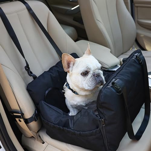 Hunde Autositz Stabiler Leicht Hundesitz: Airbag Auto Hundehütte Hundeautositz Tragbar Abnehmbar Hundeautobett für Kleine Hunde Haustiere Automatte (Black, 49 * 42 * 30cm)
