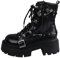 Vintage Lace-up Scarpe Da Donna Heavy Metal Platform Low-top Punk Piccole Scarpe In Pelle Scuro Stivali Moto, Nero , 38 EU