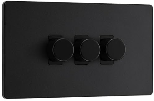 BG Evolve Matt Black 3 Gang Custom Grid Dimmer Light Switch PCDMB83B