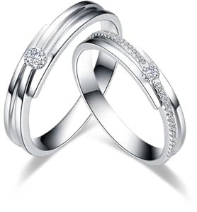 Tolldek Weißgold 18 Karat Ring 2er Set, Klassisch Reihenbohrer Partnerringe mit Diamant 0.11ct, Pärchen Ringe Au750 Gold Verlobungsring Echtes, Damen Gr.60 & Herren Gr.63