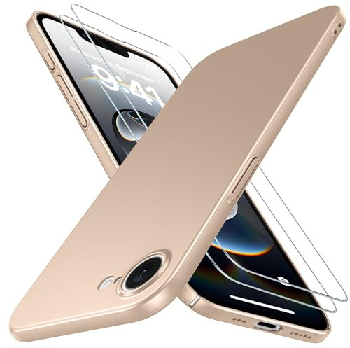 Natiiozie Ultra Dünn Handyhülle Kompatibel mit iPhone 16e (2025) Hülle PP Case mit 2 Stück Schutzfolie, Slim Leicht Hartschale mit Voll Kameraschutz Kratzfeste Matt Schutzhülle - Gold