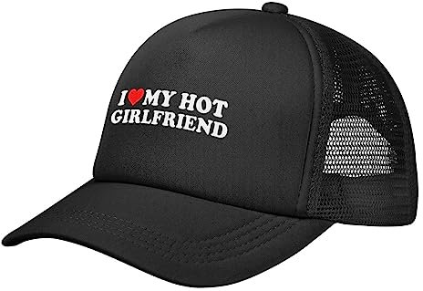 FJQWKLF Love My Hot Girlfriend I Heart My Hot Girlfriend Geschenke Mesh Baseball Dad Hat Frauen Männer Golf Cap Sommerhüte Schwarz