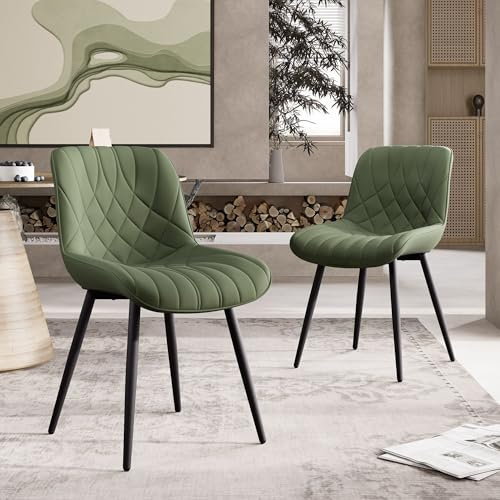 YOUNIKE Esszimmerstühle 2er Set Küchenstuhl Kunstleder, Bequemer Polsterstuhl mit Metallfüßen, Esstisch Stühle Wohnzimmerstuhl mit Rückenlehne, Grün
