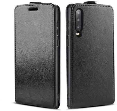 LBH Handy Hülle für Huawei P30 mit Kartenfach Vertical Flip Magnet Cover Case Flip Klapphülle Magnetverschluss Schwarz