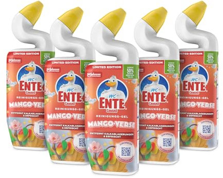 WC-Ente Total Aktiv Gel, Flüssiger WC Reiniger antibakteriell, Toilettenreiniger, Mango Verse, 5er Pack (5 x 750 ml)