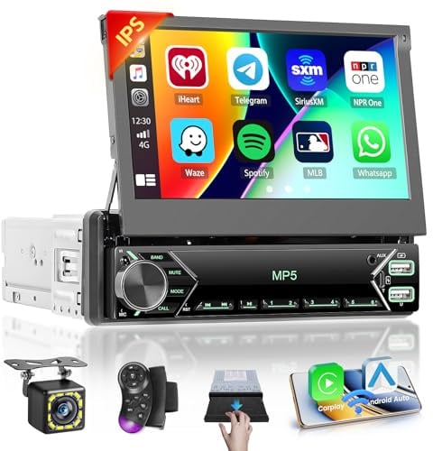 Hikity Autoradio 1 Din 7 Wireless CarPlay Android Auto Bluetooth | Display Estensibile, Video Online, Uscita Video, Radio FM, SWC, Touch Screen, Telecamera, MIC