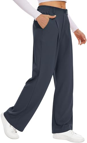 Desol Pantaloni da Donna in Stoffa a Gabbia Lunghi Palazzo Eleganti, Pantaloni da Cerimonia, Pantaloni da Donna a Gamba Larga, Pantaloni Estivi con Tasche, Pantaloni a Vita Alta, Pantaloni da Donna a