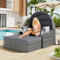 HAUSPROFI Sonneninsel Outdoor Wetterfest, Gartenmuschel Polyrattan mit Kissen, Liegeinsel mit Dach, Lounge Musche mit Verstellbarem Baldachin, Gartenliege, Grau