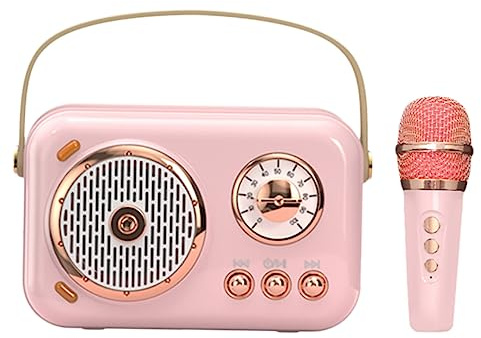 Rosa Kleiner Lautsprecher und Mikrofon Satz 10w Tragbar Karaoke | 15 M Reichweite, 6–7 Std Standby, Kunststoff und Metall, 1 Satz, für Zuhause, Weihnachten und Feste
